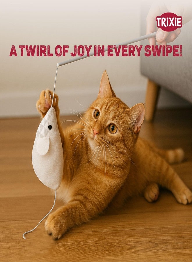 TRIXIE Catnip Mouse Playing Rod Toy for Cats | Interactive Teaser Wand with Plush Mouse & Flexible Stick | Fun Exercise Toy for Active Cats & Kittens, Indoor Playtime & Bonding - 46 cm - Image 2